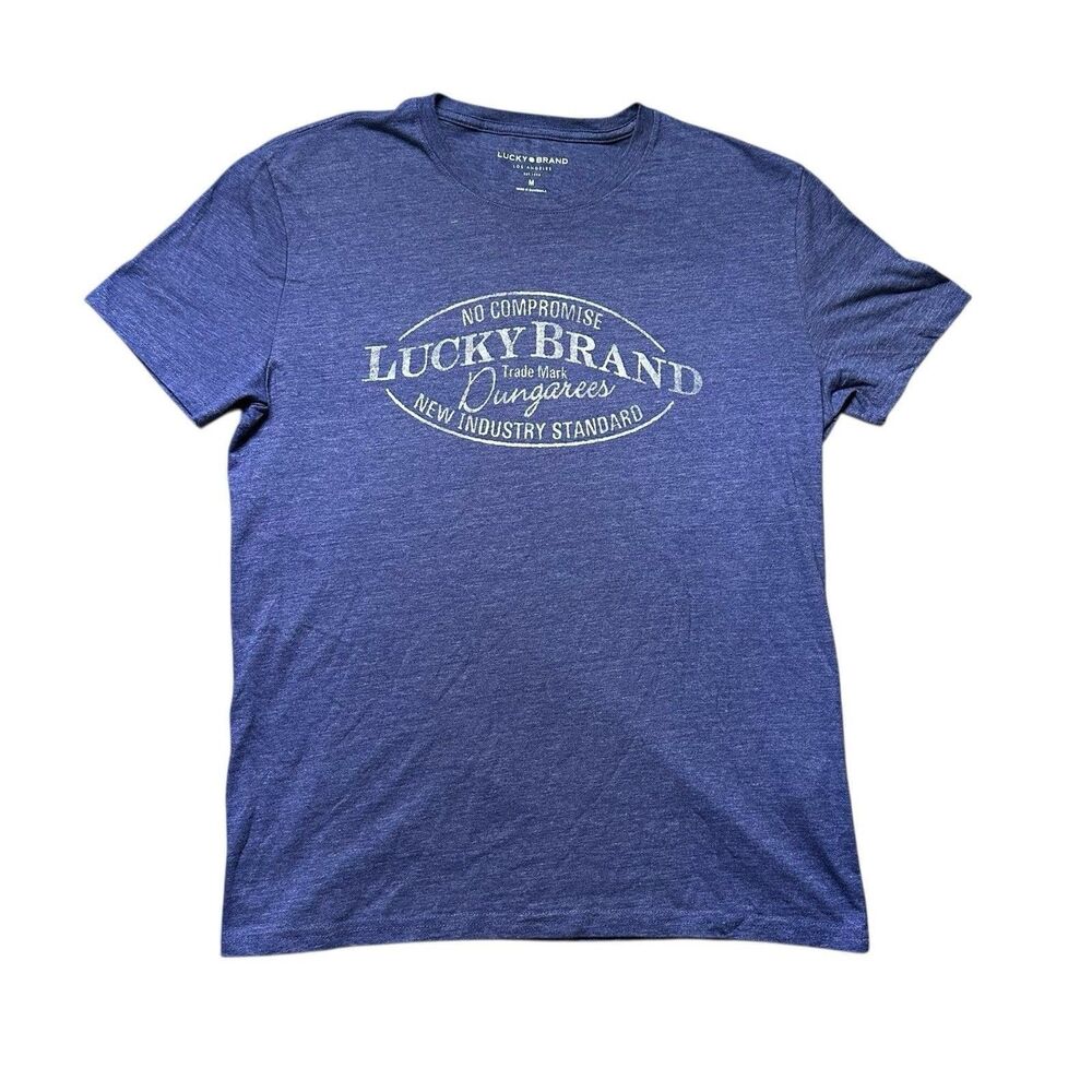 Lucky Brand Dungarees Graphic T-Shirt Mens M Blue Tri Blend Short Sleeve Tee